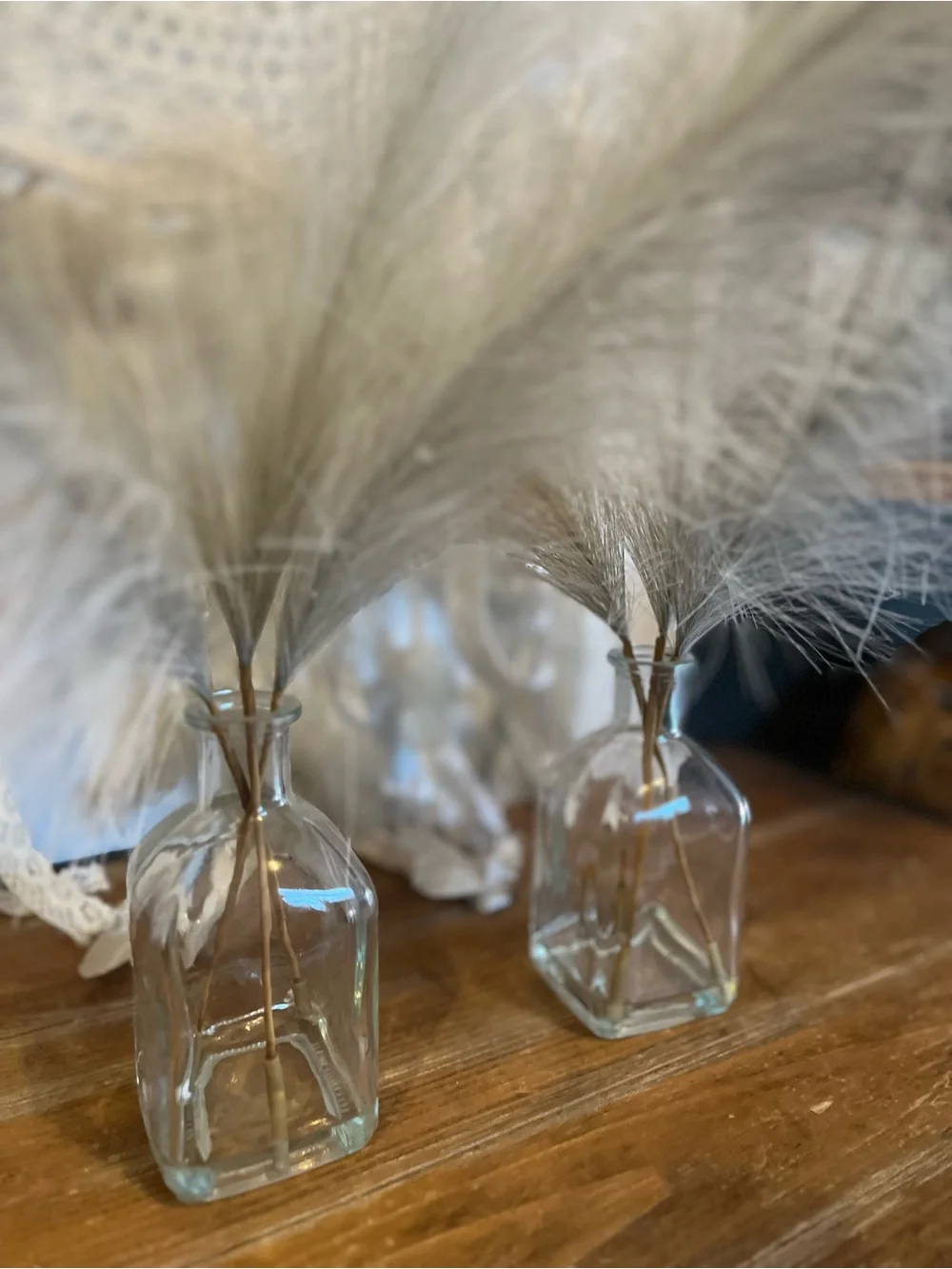Neutral Pampas Grass in Clear Glass Vase - Home Accents